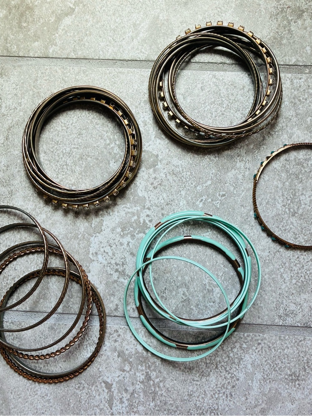 Lot of Stackable Mint and Bronze Bangle Bracelet Sets- Women Jewelry